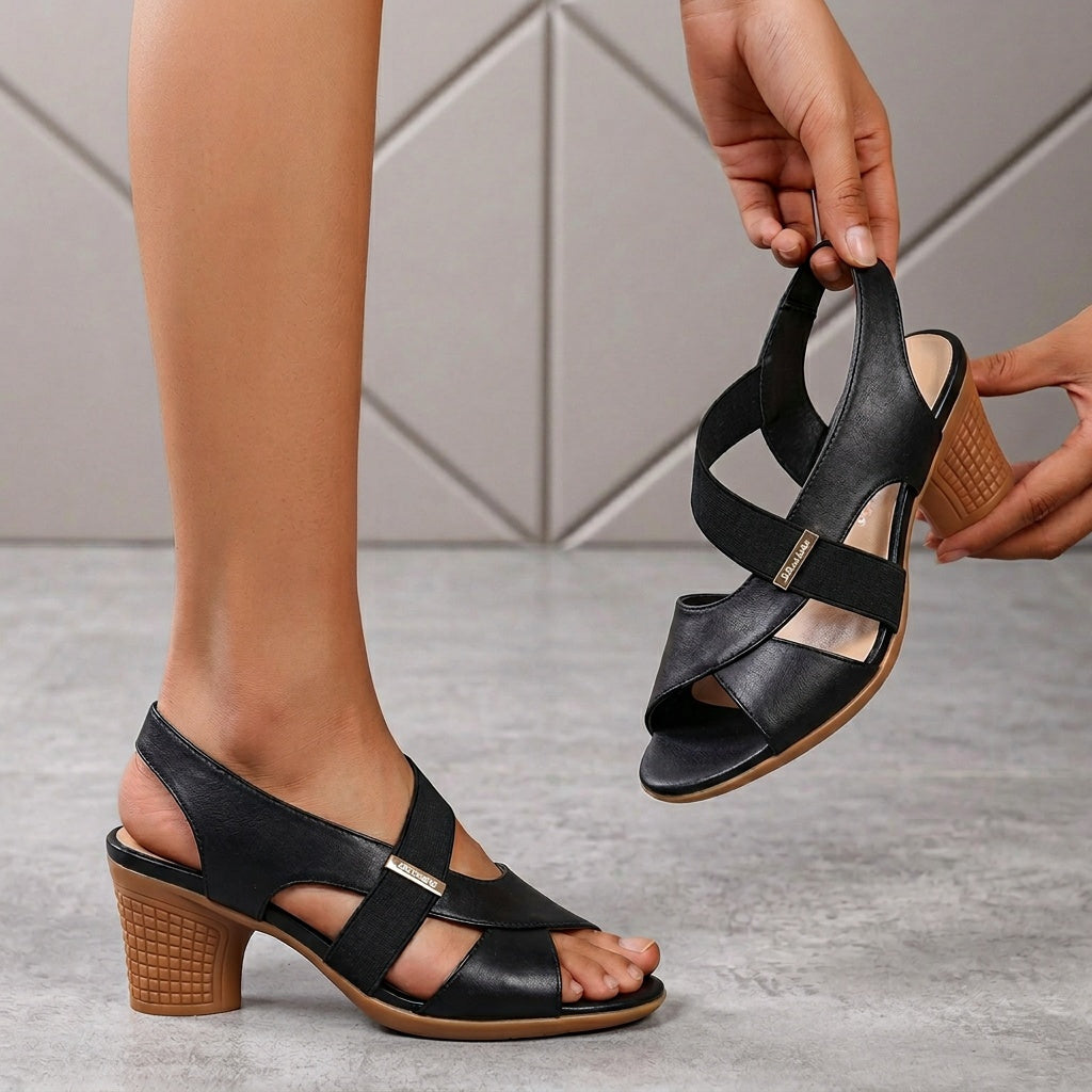 Women’s Summer Mid-Heel Open Toe Casual Sandals Comfortable Block Heel