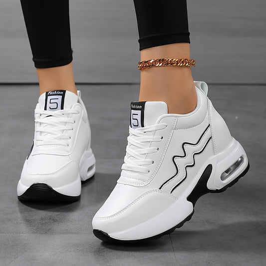 Women'S High-Top Sneakers with Thick Sole - Comfortable, Breathable, Casual White Sneakers with Lace-Up Closure, Stylish Design for All Seasons, Casual Footwear   Stylish High Top Sneakers   Comfortable Footwear