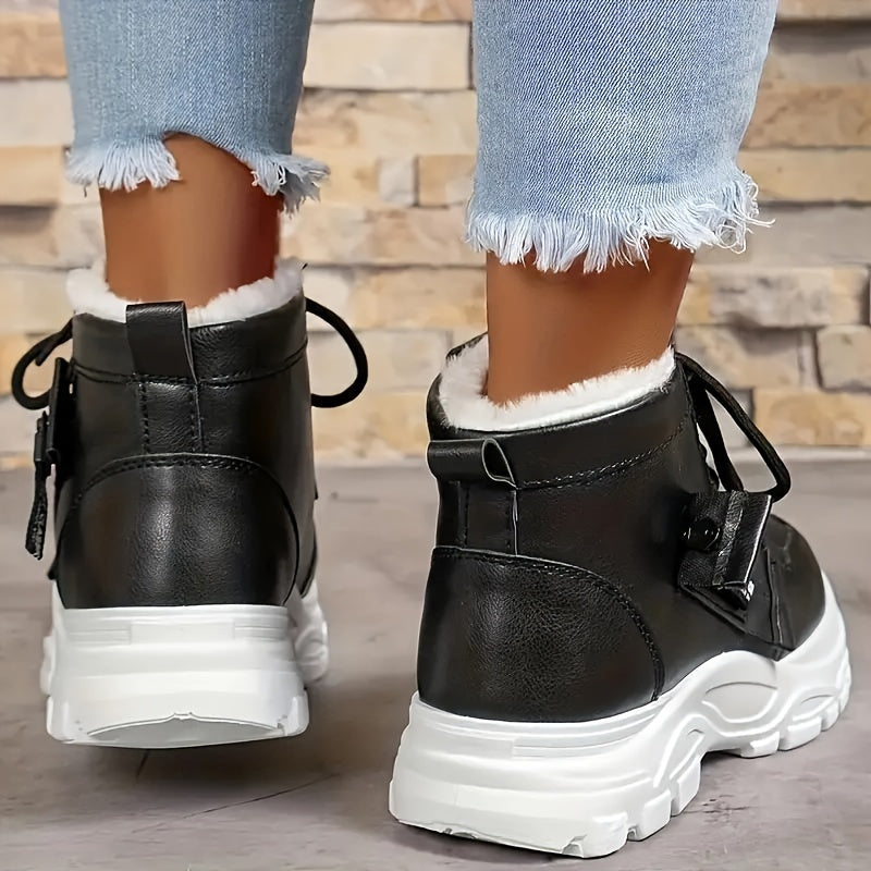 Women's Platform Ankle Boots, Trendy Plush Lined High Top Sneakers, Winter Warm Boots