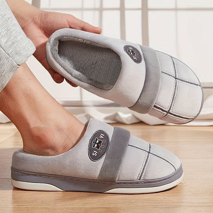 Men's Plush Memory Foam Plaid Slippers for Winter Comfort