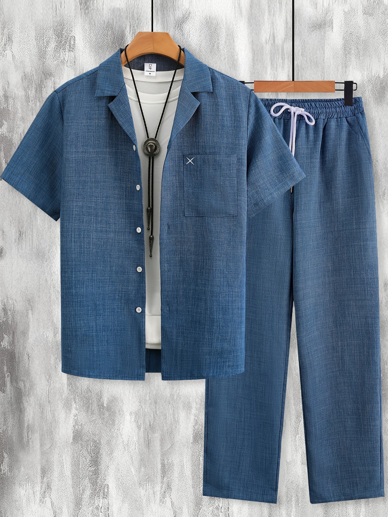 Men's Casual Two-Piece Polyester Suit Set with Alphabet Print