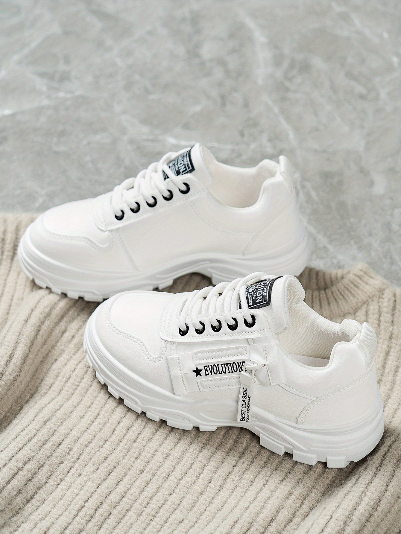 Women'S Breathable Knit Sneakers - Lightweight Thick Sole Casual Walking Shoes in White  Black, Synthetic Cover Upper with Rubber Outsole, Lace-Up Low-Top Design for Indoor/Outdoor, Travel, Beach  Shopping - Cute Gift for M