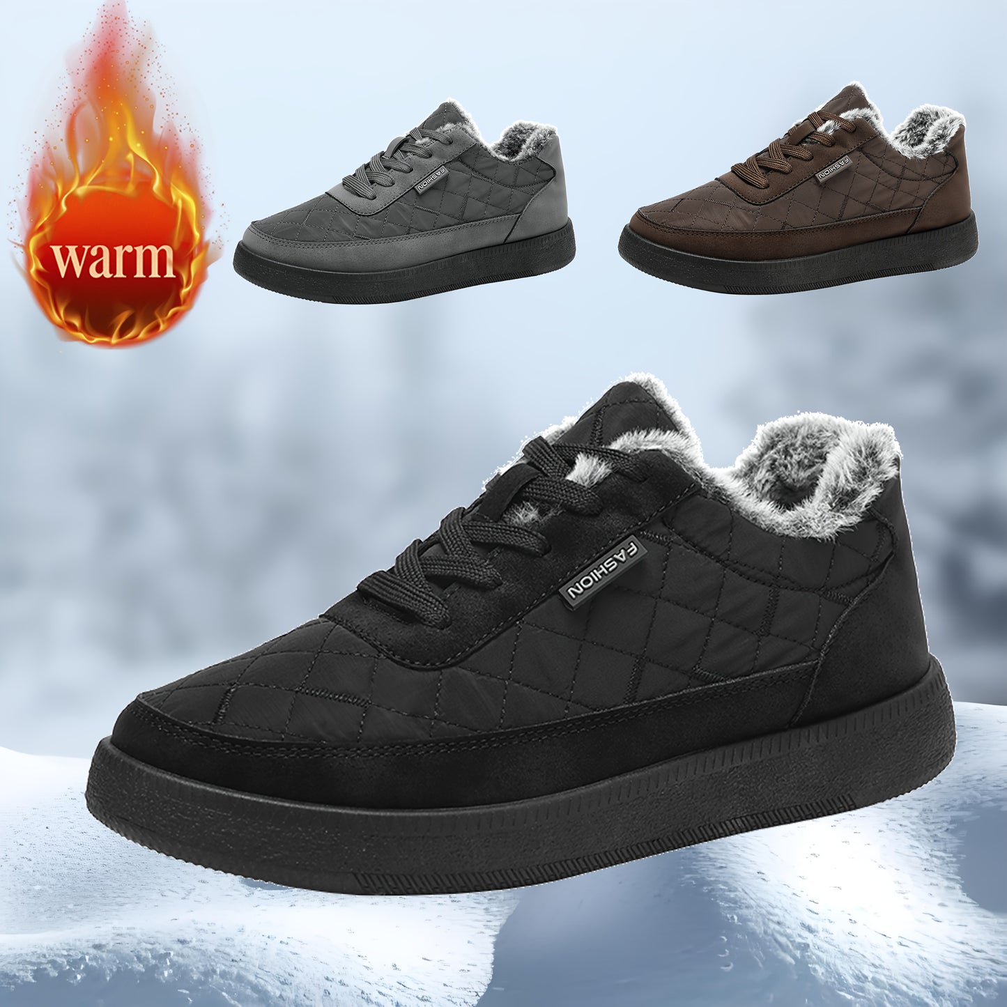 Men'S Winter Boots - Thermal Insulated Cold Weather Shoes with Cushioned Rubber Sole, Lace-Up Ankle Support - Slip-Resistant Traction for Ice, Snow, and Everyday - Low-Top Design in Black/Gray/ - Ideal for Hiking, Travel, Hom