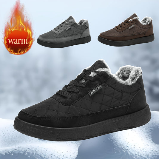 Men'S Winter Boots - Thermal Insulated Cold Weather Shoes with Cushioned Rubber Sole, Lace-Up Ankle Support - Slip-Resistant Traction for Ice, Snow, and Everyday - Low-Top Design in Black/Gray/ - Ideal for Hiking, Travel, Hom