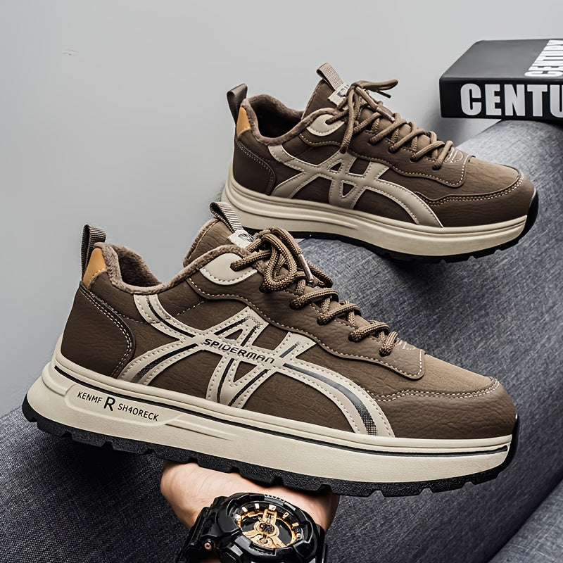 Տղամարդկանց ձմեռային ջերմային ցածրակրունկ սպորտային կոշիկներ՝ տաք, ամբողջությամբ սև, կլոր քթով, կապիչներով, հարմար են բացօթյա, ամենօրյա կրելու համար՝ ռետինե ներբանով և վերին մասով։