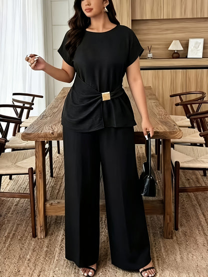 Plus Size Women's Tummy Control Top with Straight Leg Pants