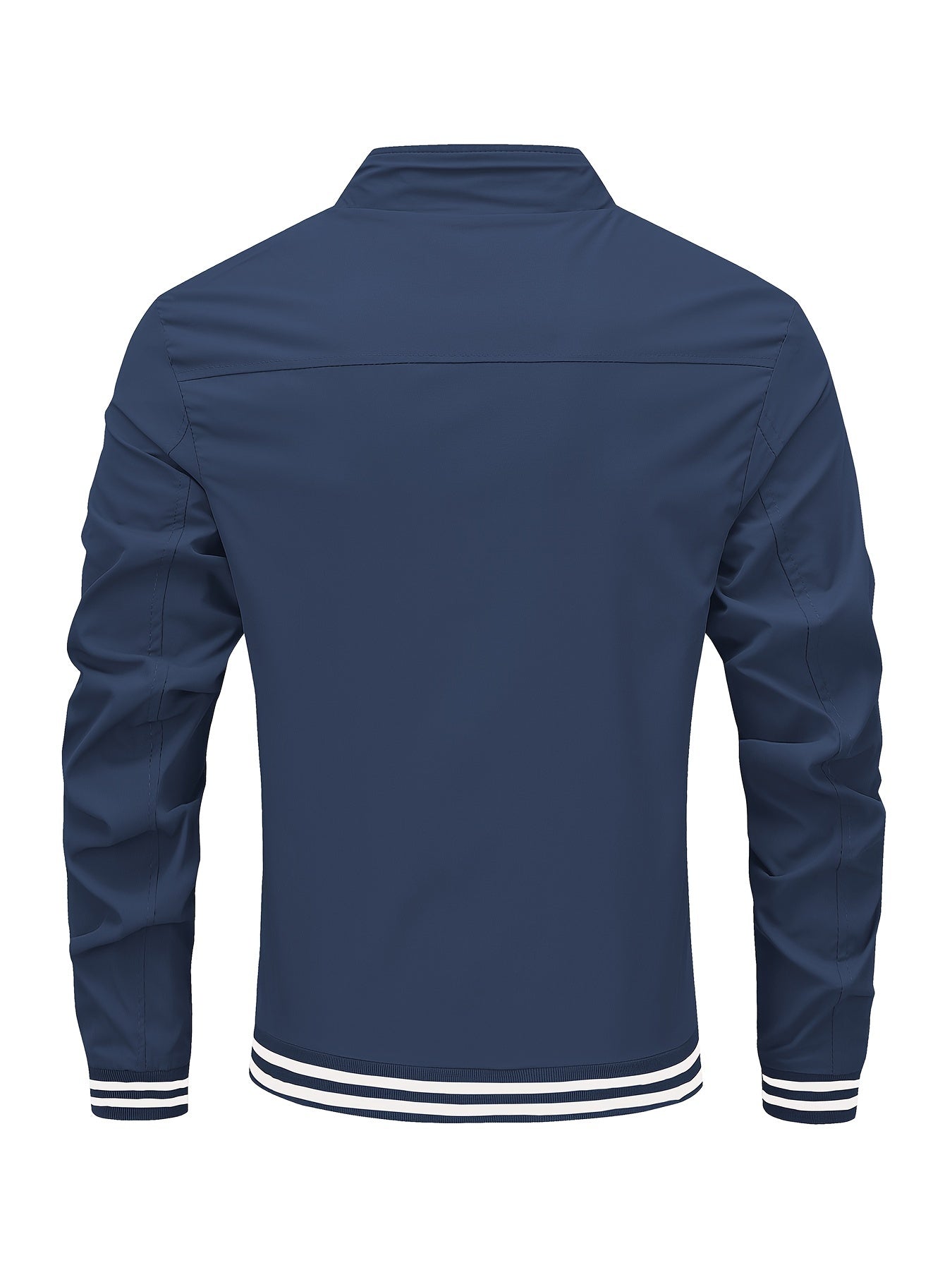 Men's Stand Collar Long Sleeve Zip Up Sports Jacket With Contrast Trim Design, Men's Spring Fall Outwear, As Gifts