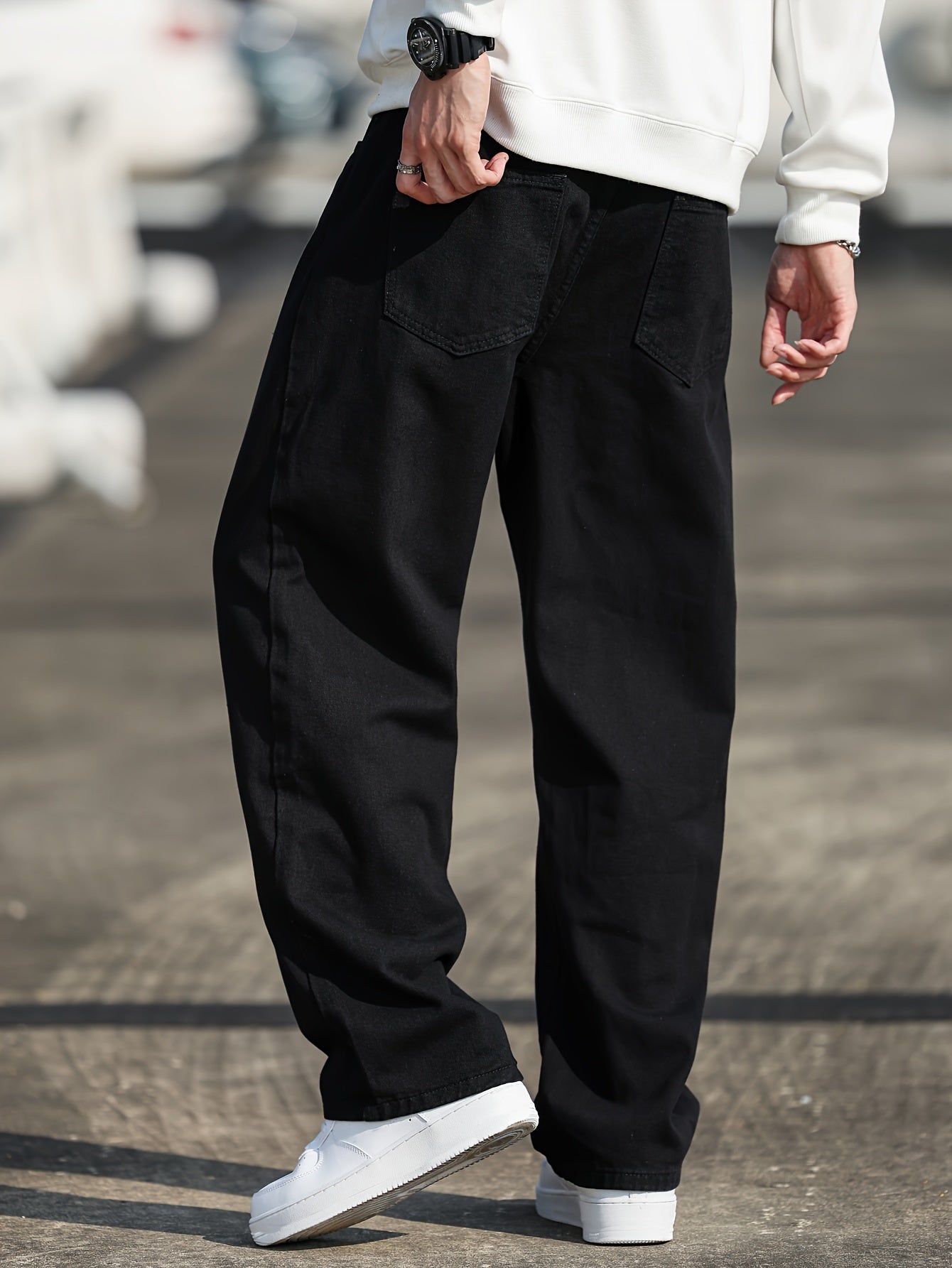 Vintage-Inspired Loose Straight-Leg Jeans for Men, Washed Denim, Non-Stretch Fabric, Casual Style - Machine Washable