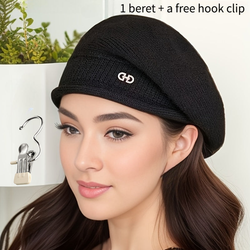 Women's Lightweight Black Beret Hat - Soft, Warm & Elastic Fit