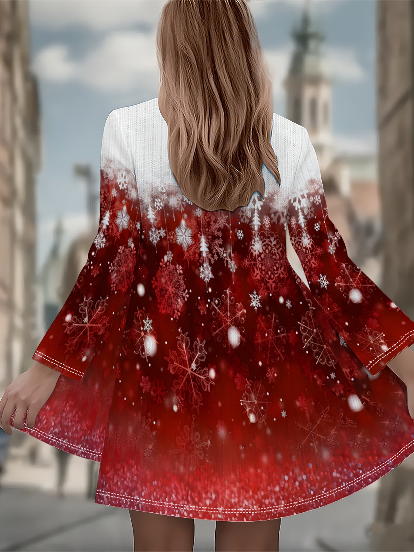 Մեծ չափսի կանացի ձմեռային կարդիգան վերարկու - բորդո կարմիր և սպիտակ ձյան փաթիլի նախշերով խորը բաճկոն, ազատ օձիքով սվիտեր վերարկու՝ Սուրբ Ծննդյան, Նոր տարվա երեկույթների և ցուրտ եղանակի համար (լվացքի մեքենայով)