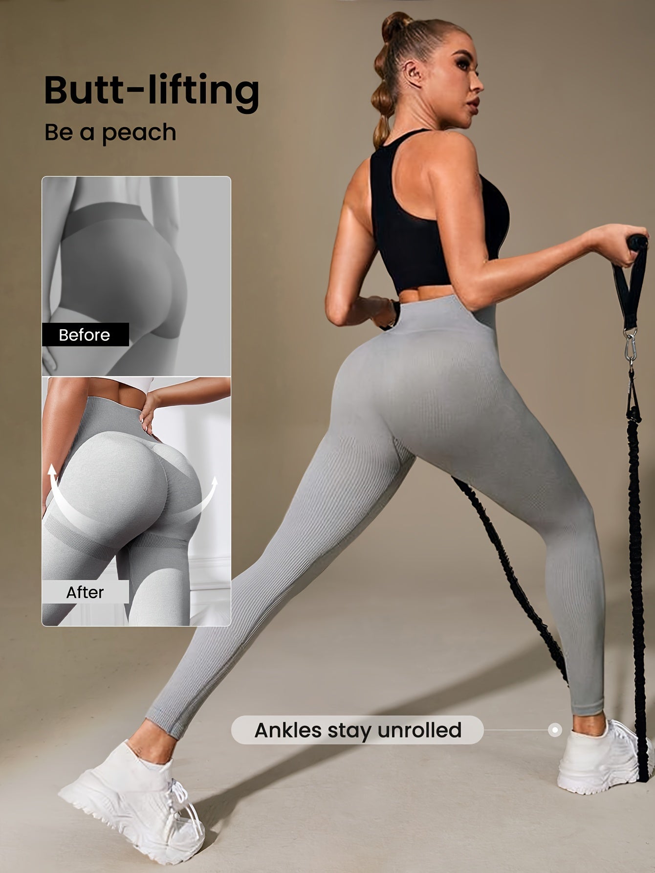 Women's High-Waisted Slimming Ribbed Leggings for Yoga