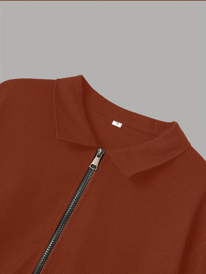 Men's Plain Waffle Zipper Jacket Casual Daily Fashion