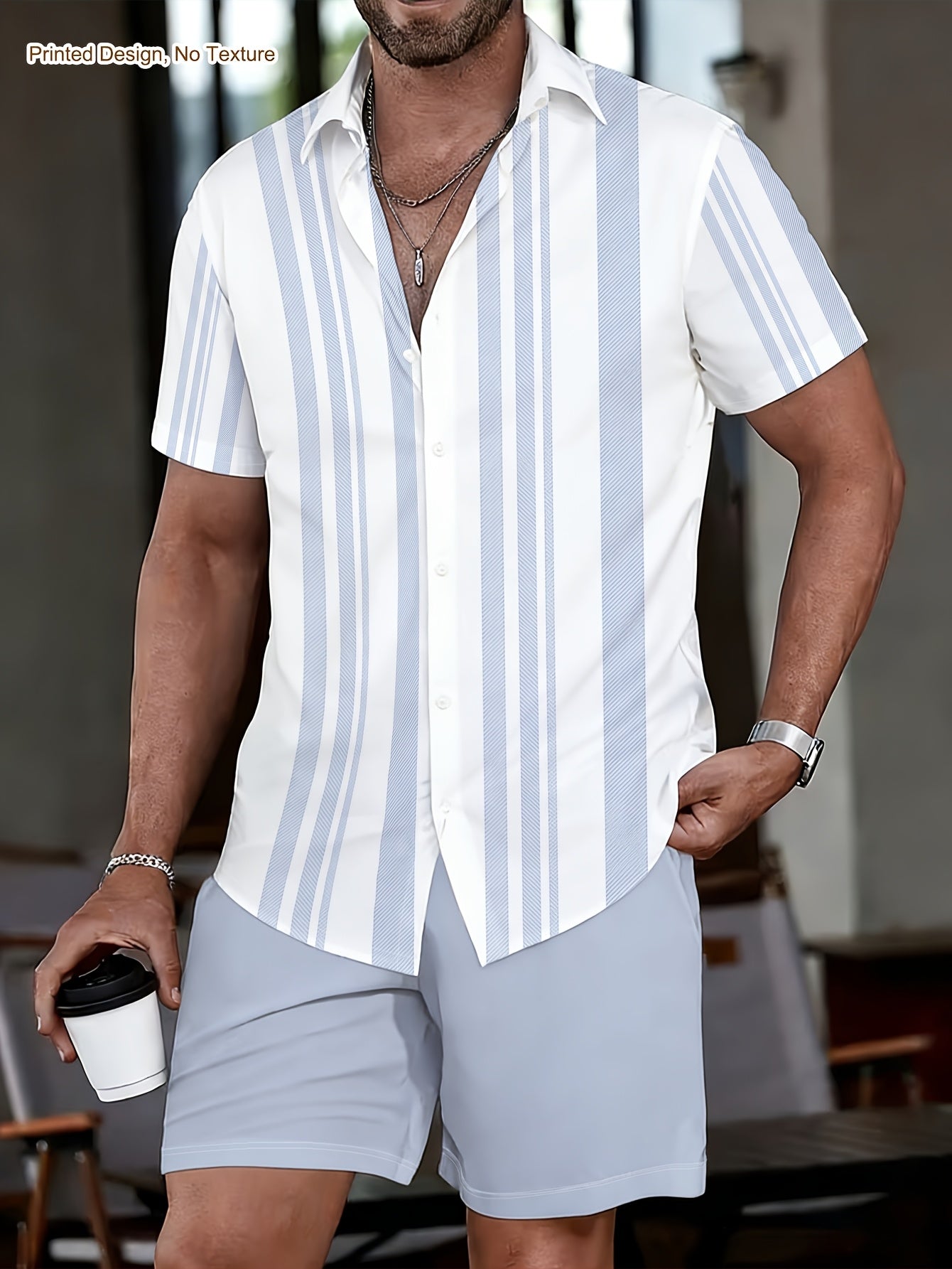 Men's Casual 2-Piece Striped Shirt & Shorts Summer Set
