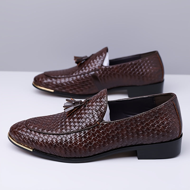 Men's Casual Woven Pattern Loafers with Pointed Toe