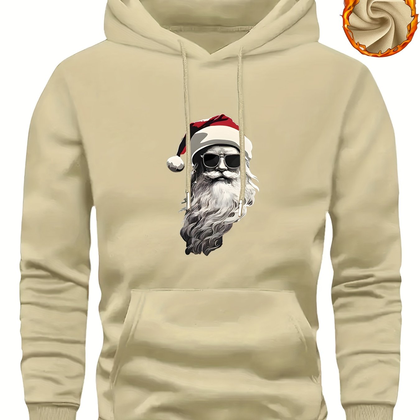 Men'S Heavyweight Hooded Sweatshirt with Santa Claus & Santa Hat Print - Thick Winter Pullover, Long Sleeve Hooded Sweater for Christmas, Halloween, New Year'S - Cozy Cold Weather Clothing For Men, Couples, Family - Ideal Hol