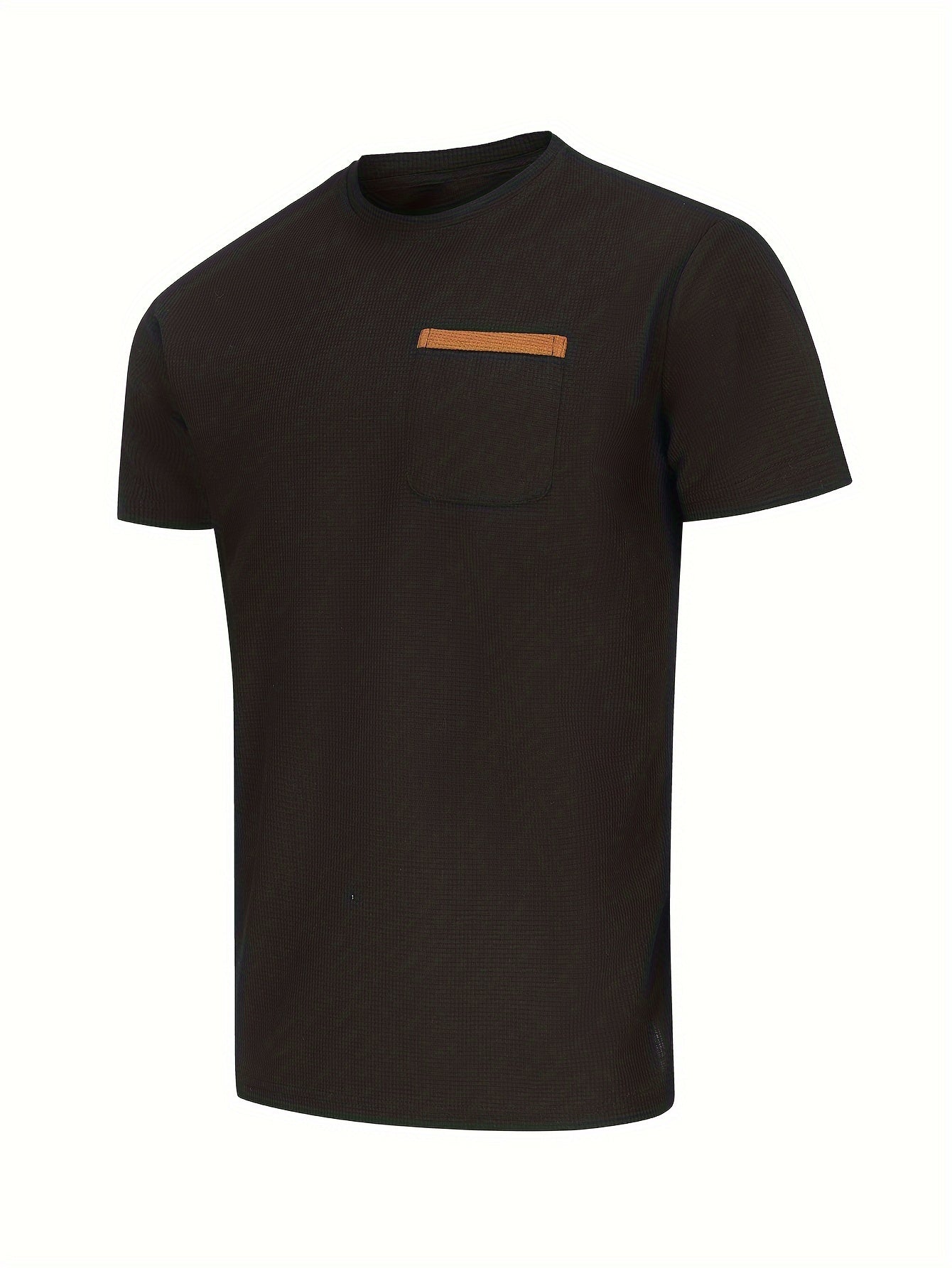 Men's Solid T-shirt With Chest Pocket, Casual Short Sleeve Crew Neck Tee, Men's Clothing For Summer Outdoor