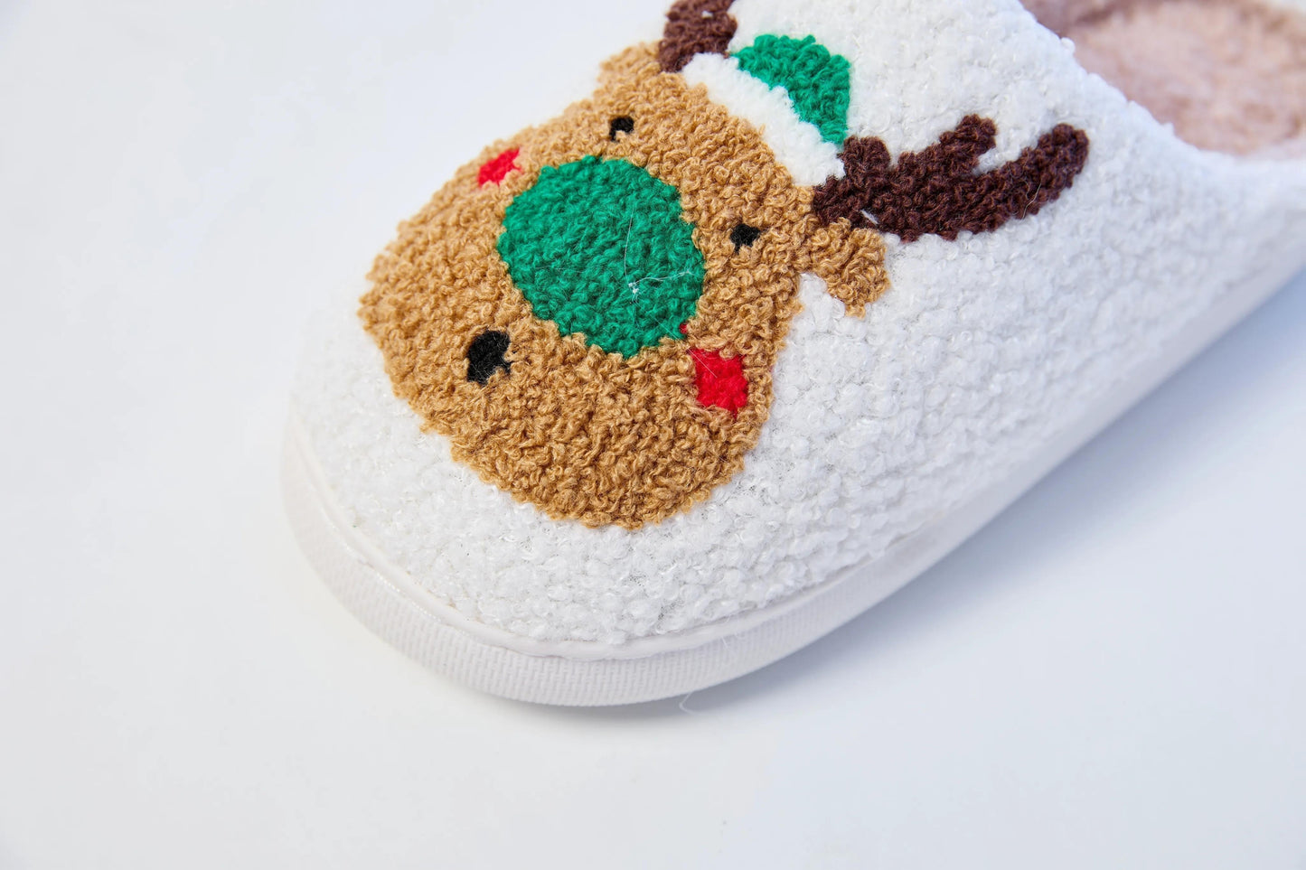 Mrs Hui Men's & Women's Plush Flocked Reindeer Slippers - Cozy Winter Indoor/Outdoor Christmas House with Antlers, Soft Warm & TPR Sole, Unisex -Like Footwear for Holiday Parties, Slippers For Women, House Slippers For Women,