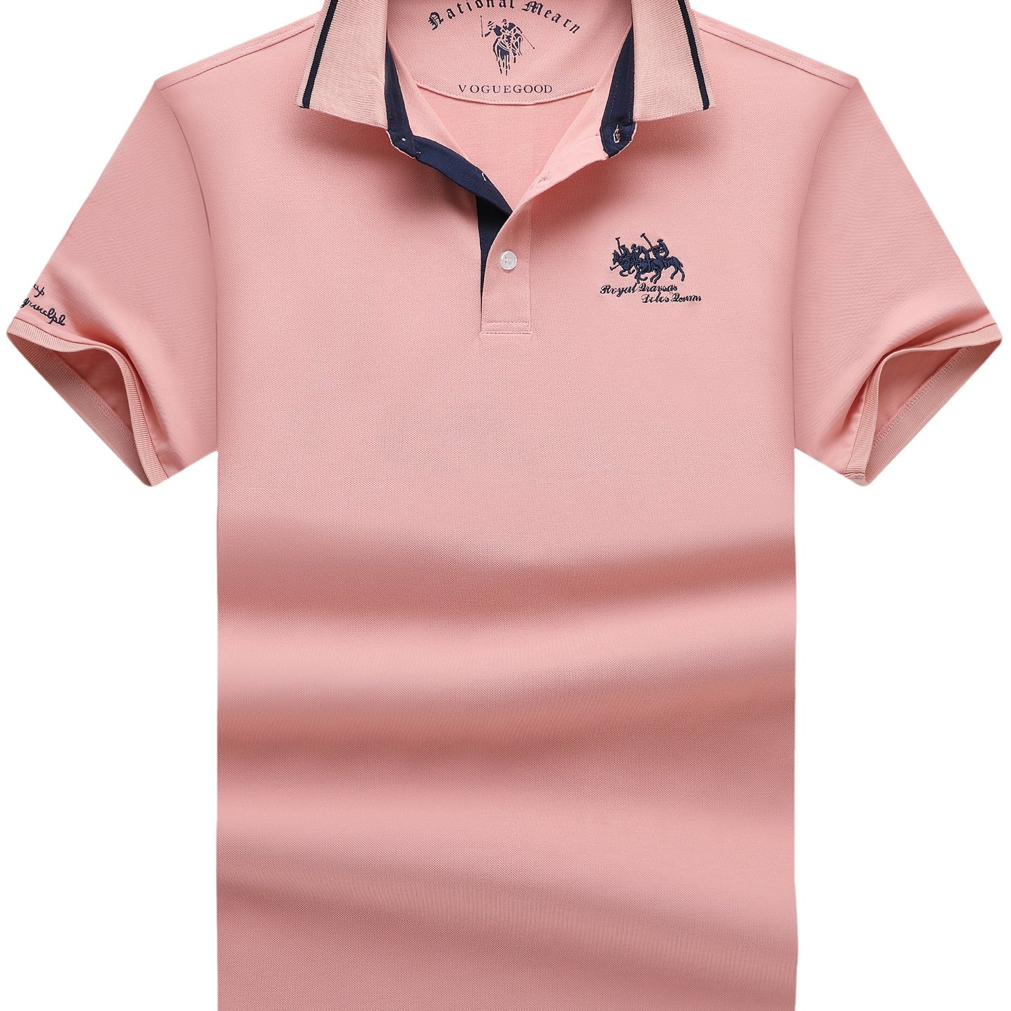 Men's Turn- Collar 95% Cotton 5 Spandex Embroidered T-Sshirt Short Sleeve Comfortable Breathability - ayq