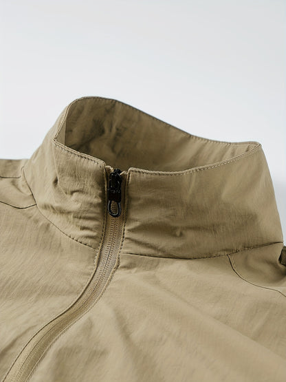 Տղամարդու ձիթապտղի կանաչ բոմբեր բաճկոն՝ կանգնած օձիքով - ամենօրյա, հարմարավետ, կայծակաճարմանդով վերնազգեստ՝ բացօթյա գործունեության համար, ամենօրյա հագուստ | Կանգնած օձիքով բաճկոն | Կայծակաճարմանդով բաճկոն