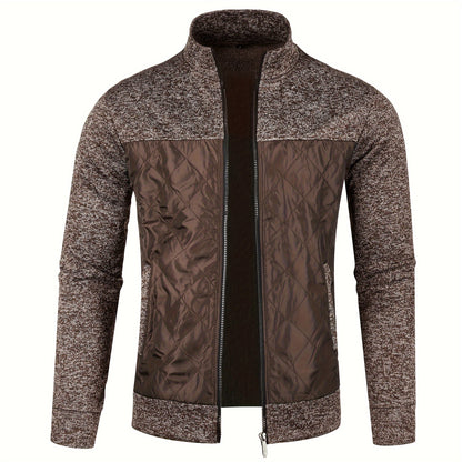 Men's Knitted Cardigan Jacket, Autumn Winter Casual Stand Collar Full Zip Coat, Long Sleeve Regular Fit Jacket
