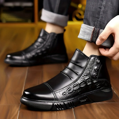 2025 New Winter Men's Thickened Black Mid-Top Business Casual Snow Boots