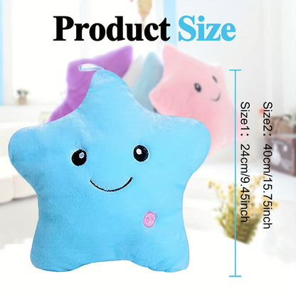 AKKUN լուսավորվող աստղաձև փափուկ բարձ - փայլող խաղալիք և գիշերային լամպ՝ հարմար երեխաների, աղջիկների, մահճակալի և սենյակի համար - փափուկ LED բարձ՝ բազմաթիվ գույներով, խելոք քնելու ուղեկից (24 սմ և 40 սմ)