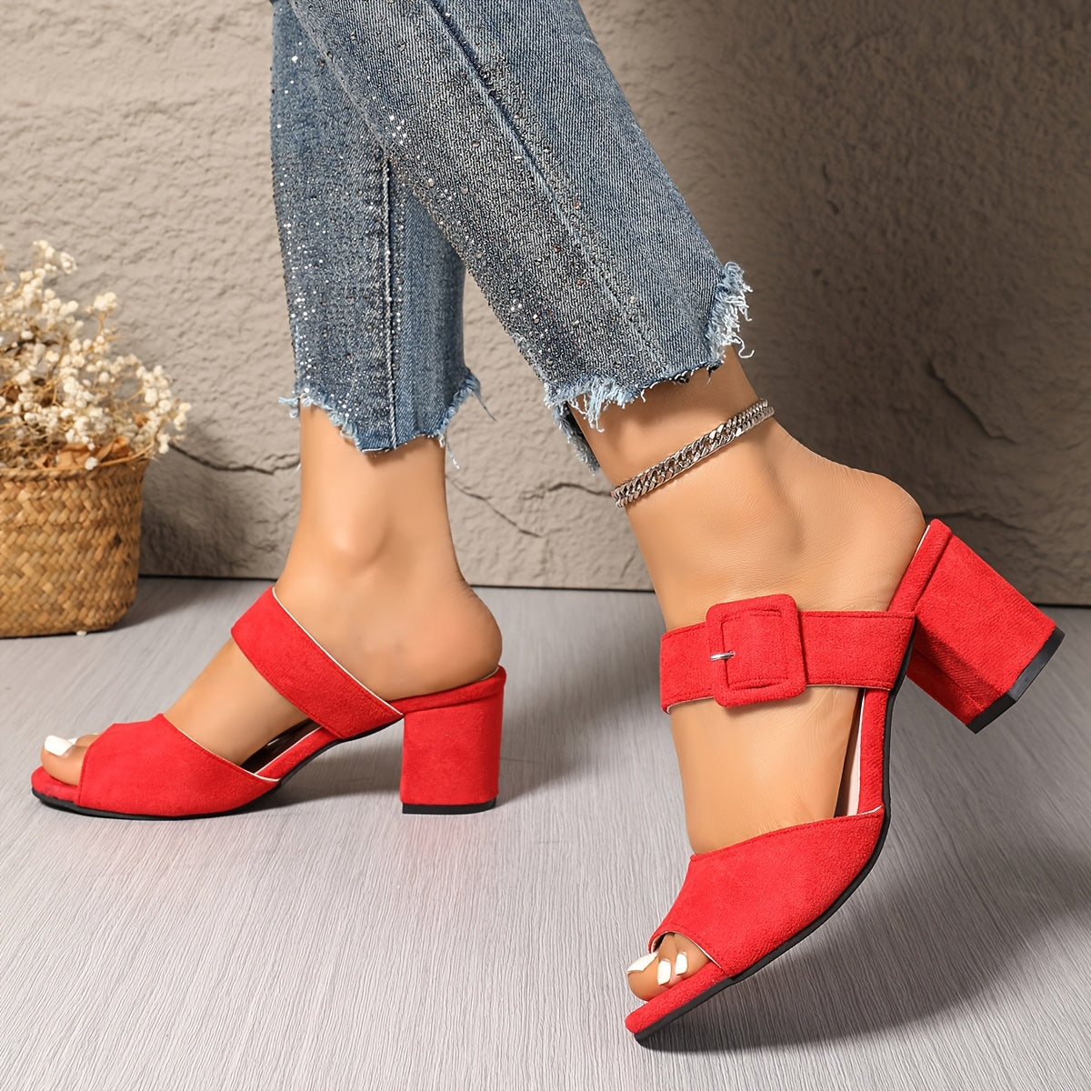 Women's Chunky Block Heel Open Toe Sandals - Stylish & Comfortable