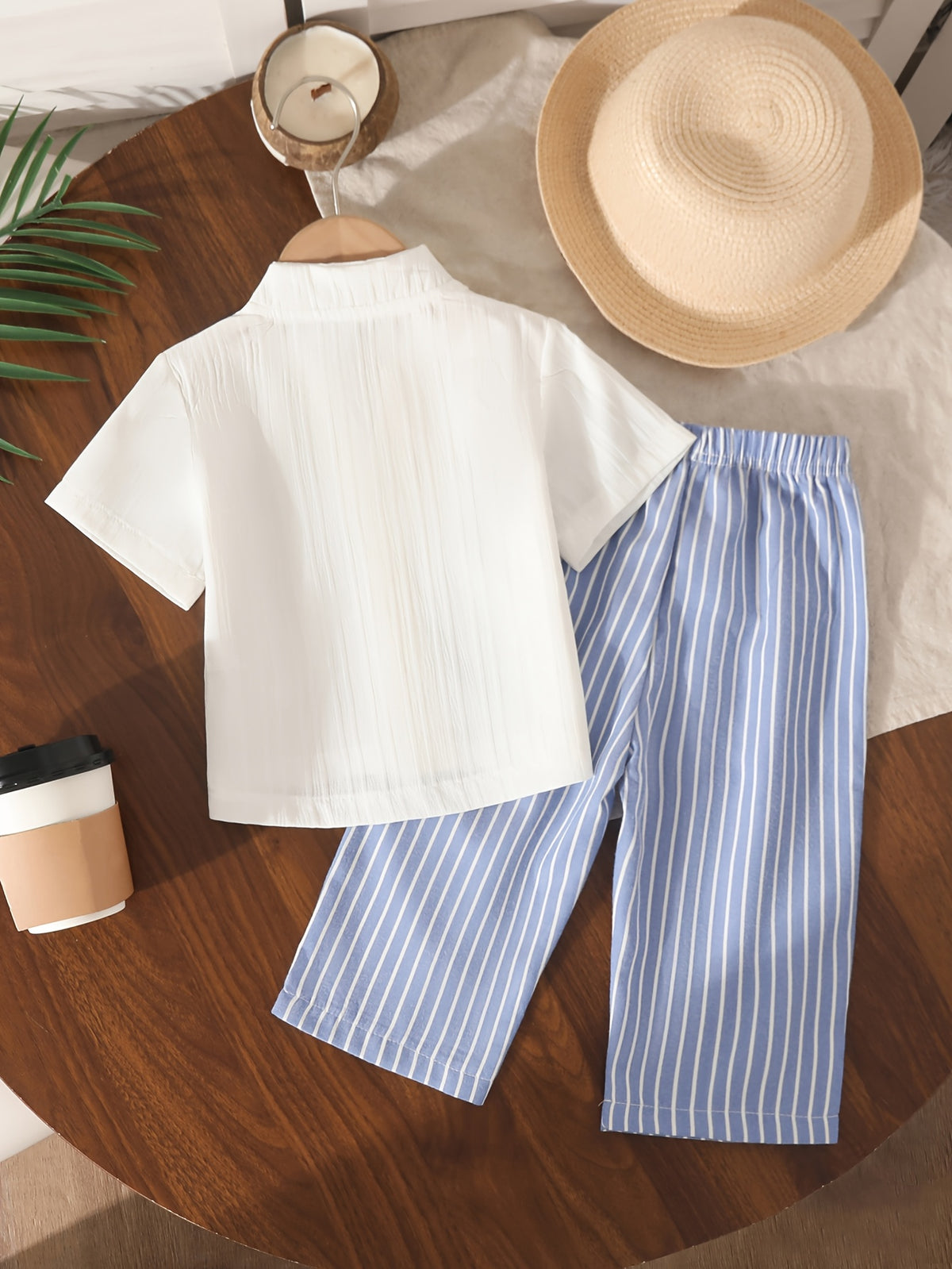 Boys' Casual Summer Shirt and Pants Set, Polyester Blend - ayq
