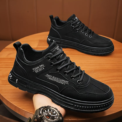 Men'S Fashion Sneakers, Casual All-Season Low Top Lace-up Shoes, Solid Color, Round Toe, Faux Upper & Inner, PVC Sole, Cloth Insole, Outdoor Streetwear