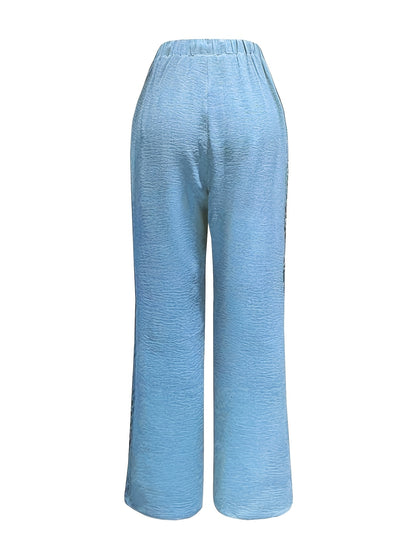 Women's Casual Straight Leg Polyester Trousers with Ruffle Detail