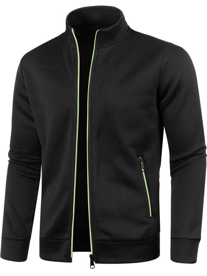 Elegant Mid Stretch Cardigan, Men's Casual Full Zip Up Cardigan Sweater Coat For Fall Winter