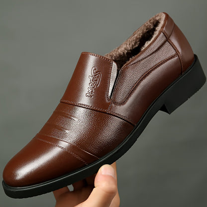 Genuine Men's Slip-On Casual Shoes - Winter -Lined Warm Business Shoes - Versatile Outdoor Men's Shoes