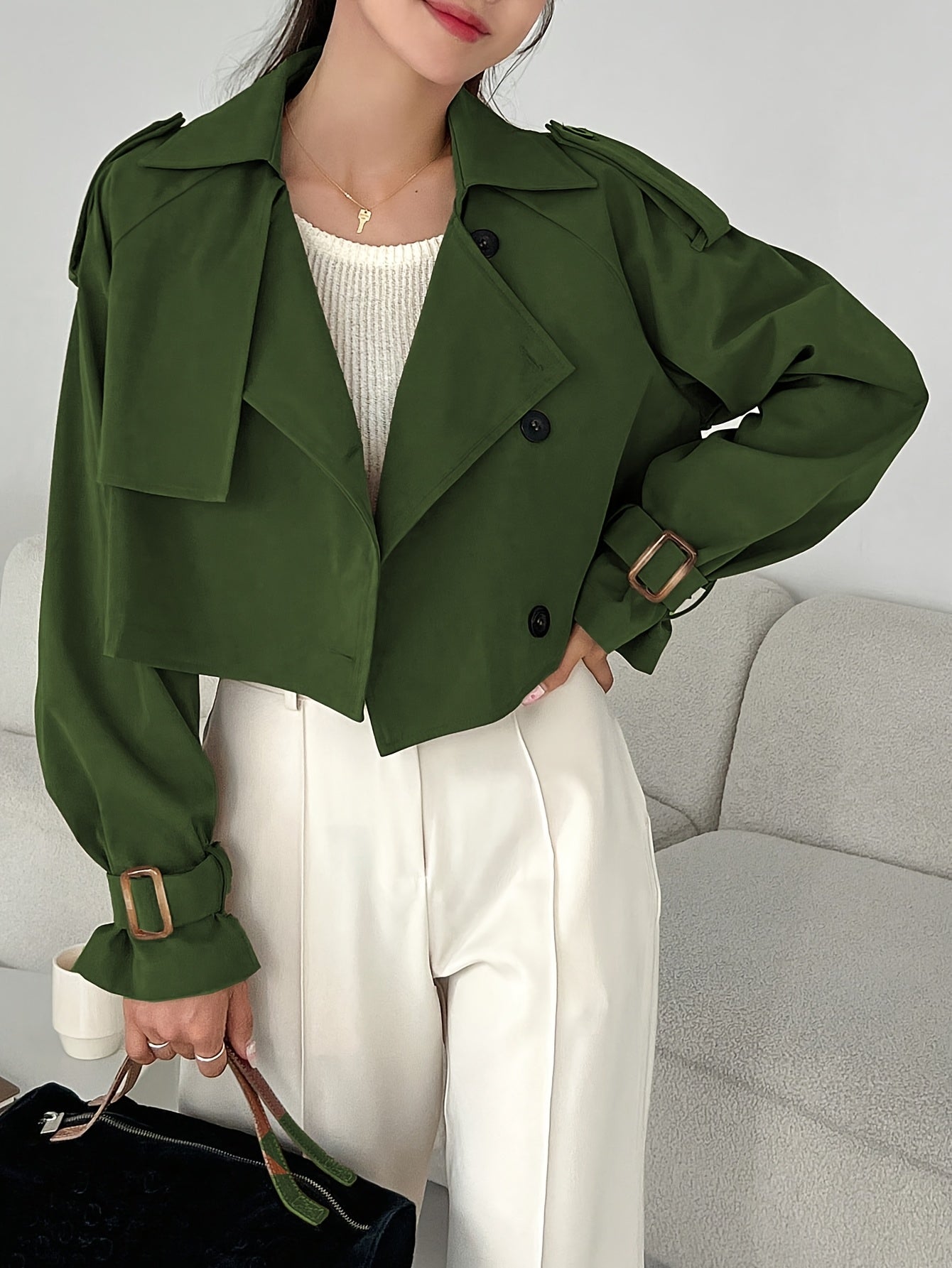 Կանացի էլեգանտ միագույն կարճ քամուց պաշտպանիչ բաճկոն - թեթև, բազմակողմանի վերնազգեստ առօրյա և պաշտոնական հանդերձանքի համար, հեշտ խնամքի համար՝ ձեռքով լվացում/քիմմաքրում, դիմացկուն գործվածք