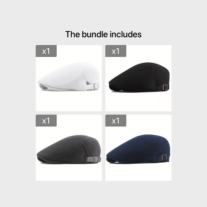 1 Men's Breathable Mesh Beret Hat - Casual Summer Style, 100% Polyester with Adjustable Faux Leather Strap for Comfort Fit