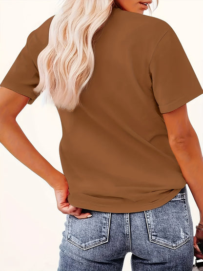 Women'S Y2K V-Neck Short Sleeve T-Shirt - Casual & Comfortable Geometric Pattern, Regular Fit All-Season Top for Casual Attire, Everyday Tshirt | Y2K Fashion | Comfortable Fit