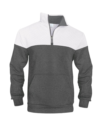 Տղամարդու աշնանային և ձմեռային կիսաճտքավոր սպորտային սվիտեր՝ հարմար մարզումների, վազքի և ֆիթնեսի համար, ոճային և հարմարավետ դիզայնով, փոքր վանդակավոր կանգնած օձիքով և հասանելի է մեծ չափսերով։