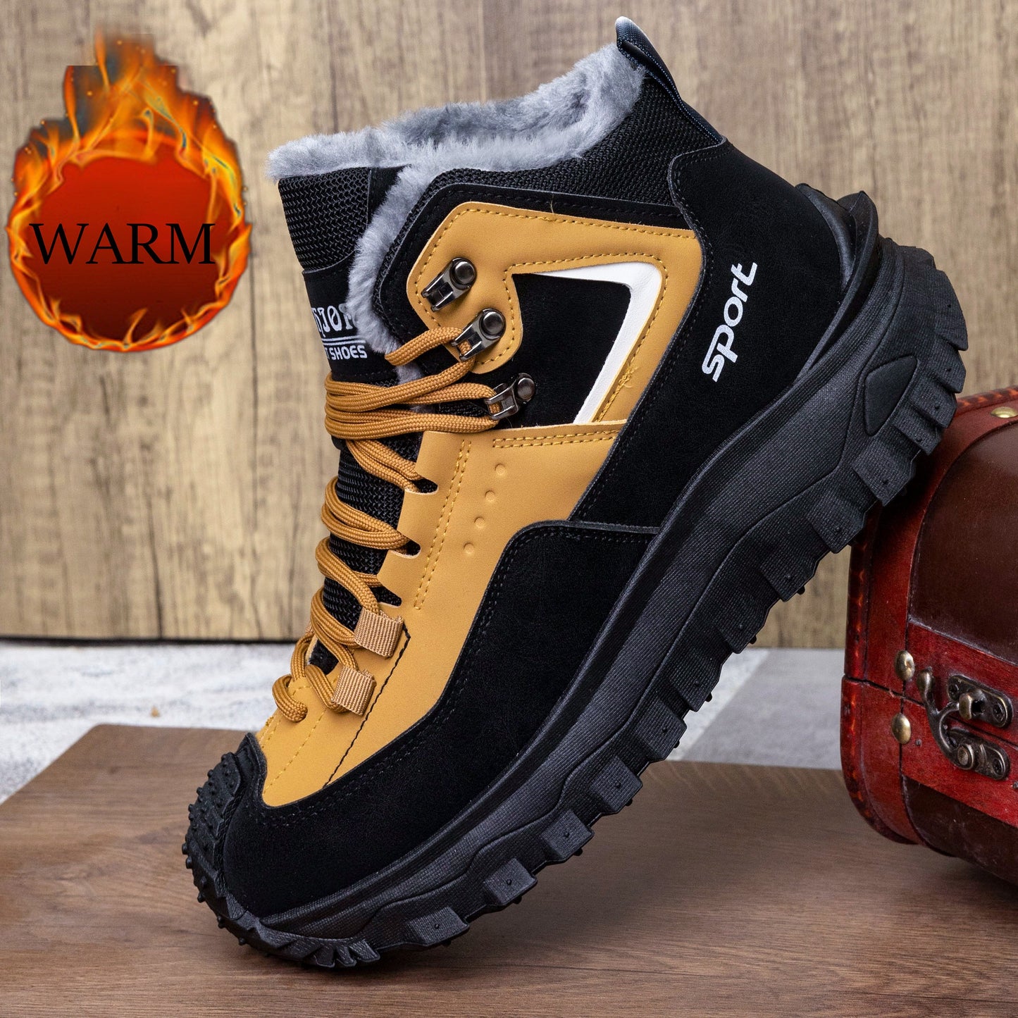 Men's Outdoor Hiking Shoes - Multi-Terrain Breathable Athletic Sneakers for Gym Training, High Elasticity Support & Anti-Slip Design, Lightweight and Warm Snow Sports Footwear