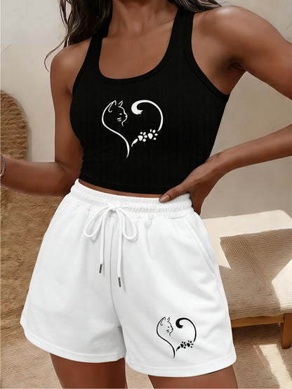 Buttery-Soft Crop Tank & Drawstring Shorts Set for Casual Wear