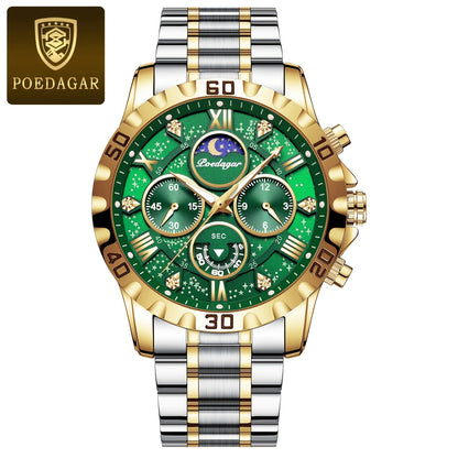 POEDAGAR Men's Casual Stainless Steel Quartz Watch with Calendar