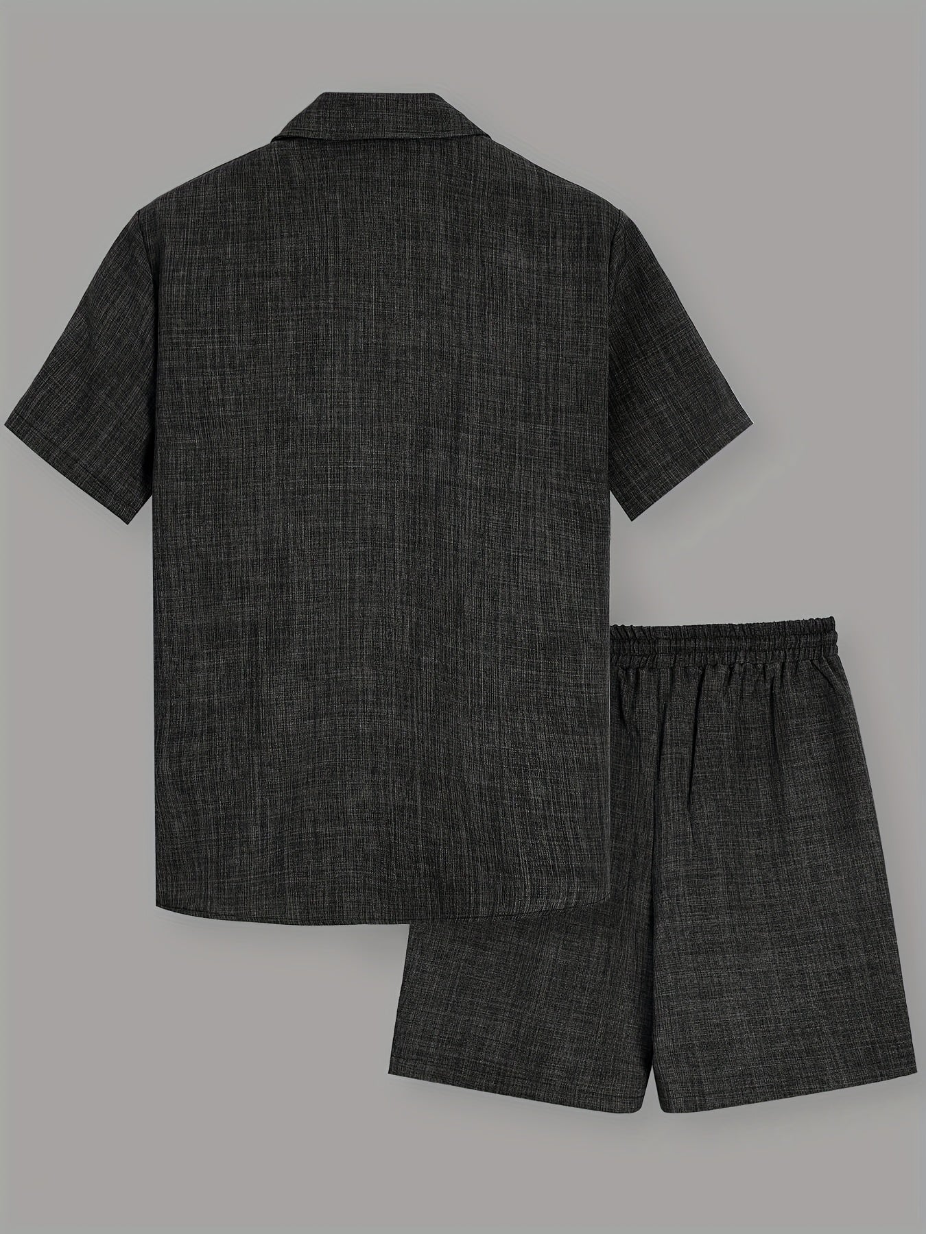 Men's Casual Solid Color Short Sleeve Shirt & Drawstring Shorts Set