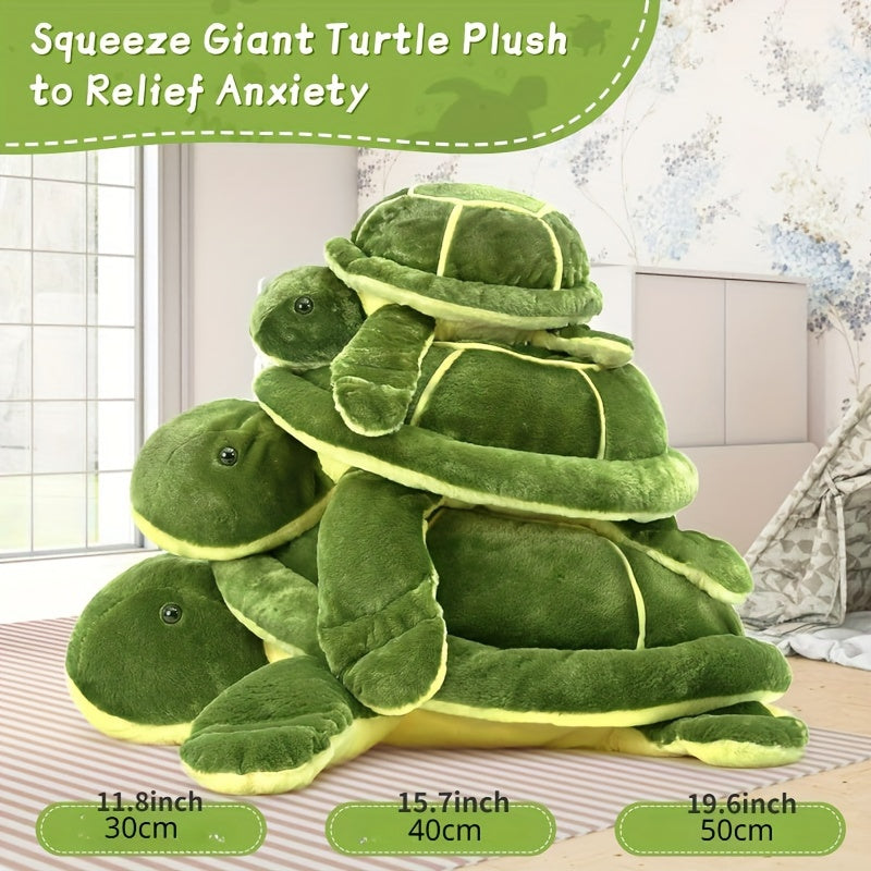 Cuddly Sea Turtle Plush Toy with Big Eyes - Soft Polyester Stuffed Animal in Assorted Greens, Perfect for Youngsters & Girlfriends