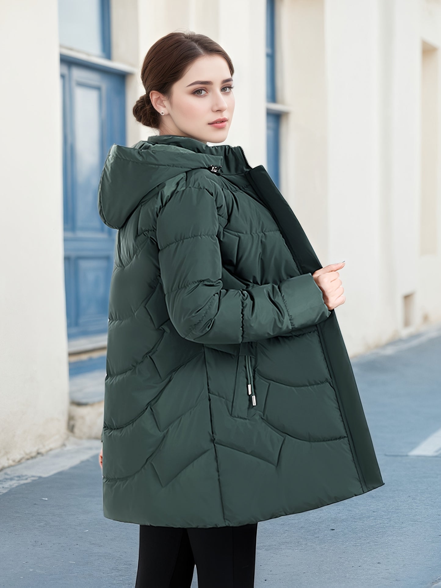 Կանացի էլեգանտ ձմեռային բաճկոն - Մազերի նման ուլունքաձև կոճակներով փակվող վերարկու, փքված չէ, ձեռքով լվացվող երկար թևքերով վերնազգեստ ցուրտ եղանակի համար (անկանոն և պաշտոնական) - սև բաճկոն առանց գոտու/պարագաների (պատրաստի կրելու), ձմեռային Ջա