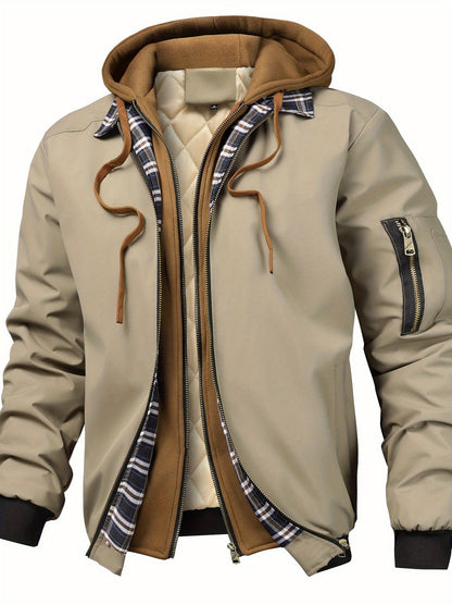 Men's Casual Solid Color Zipper Jacket with Hood for Spring-Fall