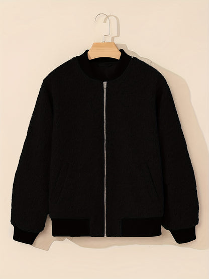 Women'S Elegant Casual Baseball Collar Jacket - Long Sleeve Zip-Up Coat with Asymmetrical Hem, Non-Stretch Fabric, Regular Fit for Spring/Fall, Casual Outerwear, Spring Fall Clothing, Chic Layering Piece, Durable Construction