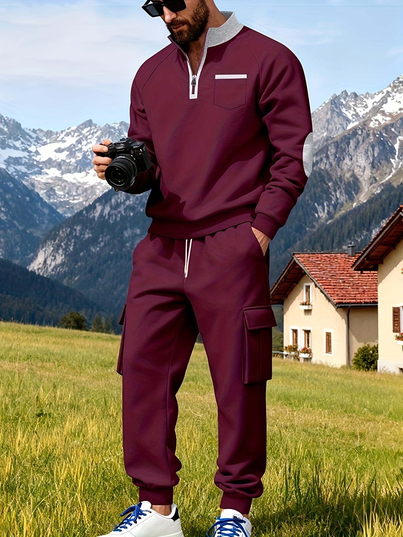 Men's New Product: Men's Casual Sportswear Set for Outdoor Workwear and Daily Commuting, Fashionable Hoodless Sweatshirt with Lining and Extra Thickness, Suitable for Outdoor Walks
