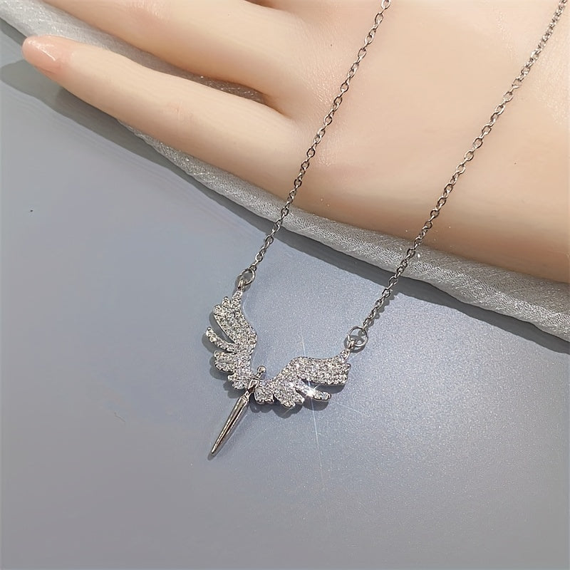 Glamorous Copper Angel Wings Pendant with Synthetic Zirconia