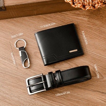 Men's Belt 3pcs Set, Stylish Business Belt + Wallet + Keychain Gift Box Combo, Perfect for Holidays and Office Outings, Ideal Present for Family, Loved Ones, Friends