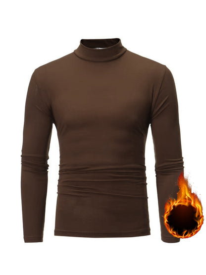 Men's Solid Long Sleeve Turtleneck Stretch T-shirt, Casual Comfy Warm Top For Fall Winter, Men's Clothing