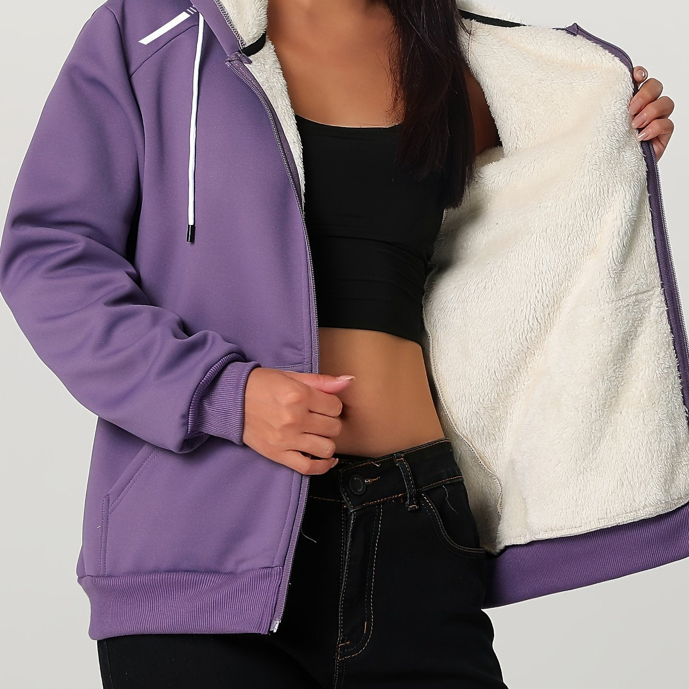 Կանացի ծանր ձմեռային բաճկոն - Ջերմամեկուսացված սառը եղանակի բաճկոն՝ ամբողջական կայծակաճարմանդով, մեծ առջևի գրպաններով - Մանուշակագույն վերնազգեստ առօրյա և պաշտոնական միջոցառումների համար - Ոչ ձգվող պոլիեսթերային գործվածք - Հեշտ խնամքի կանացի վերնազգեստ,