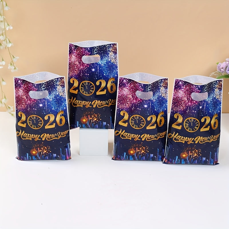 10/25/50pcs FengRise 2026 Happy New Year Fireworks Countdown Clocks Gift Bags - Vibrant Fireworks & Cityscape Design, Durable Plastic Party Favor Bags for New Year'S Eve, Birthday, Wedding Decorations, New Year Gifts, Festive